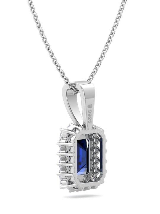 925 Sterling Silver Blue Rectangular CZ Studded Pendant With Chain. - Inddus Jewelry