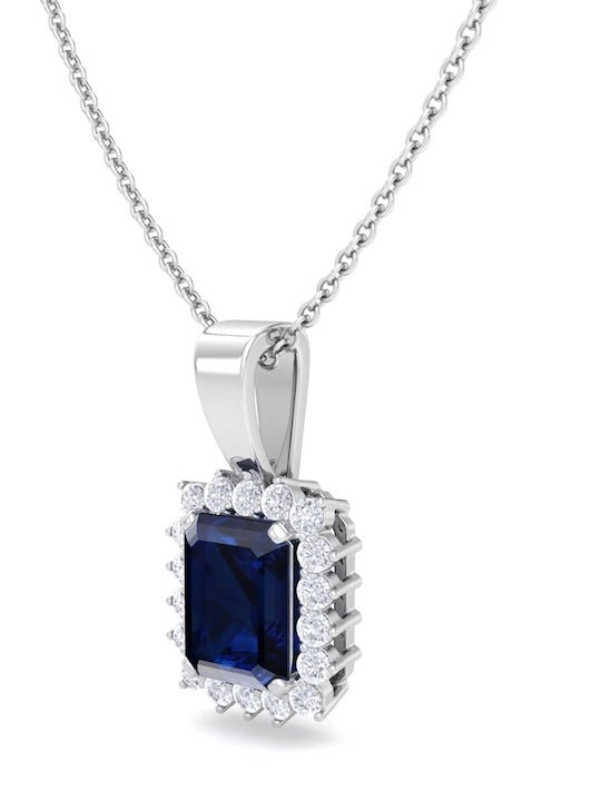 925 Sterling Silver Blue Rectangular CZ Studded Pendant With Chain. - Inddus Jewelry