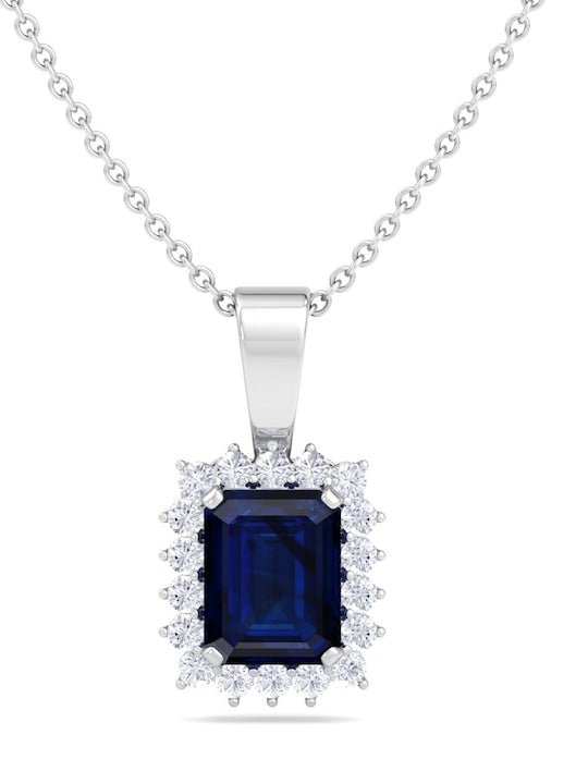 925 Sterling Silver Blue Rectangular CZ Studded Pendant With Chain. - Inddus Jewelry