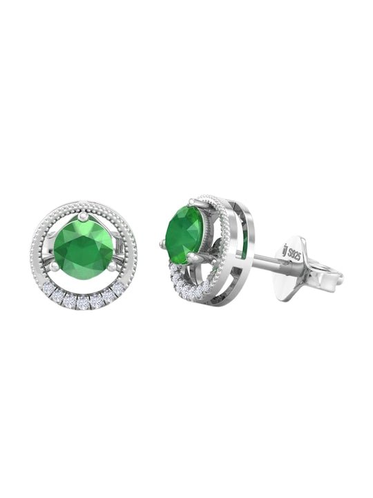 925 Sterling Silver Circular Cubic Zirconia Studs Earrings - Inddus Jewelry