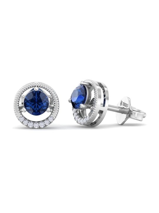 925 Sterling Silver Circular Cubic Zirconia Studs Earrings - Inddus Jewelry