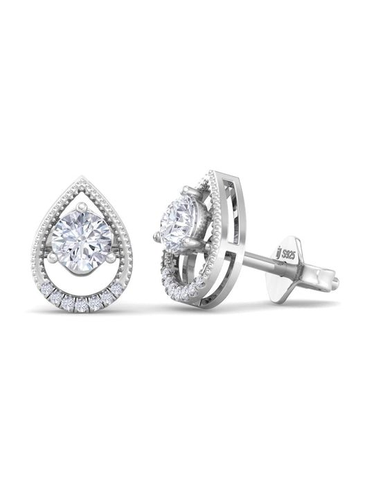 925 Sterling Silver Circular Cubic Zirconia Studs Earrings - Inddus Jewelry