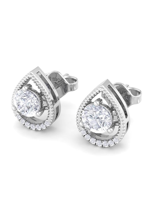 925 Sterling Silver Circular Cubic Zirconia Studs Earrings - Inddus Jewelry