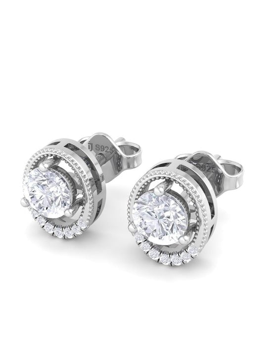 925 Sterling Silver Circular Cubic Zirconia Studs Earrings - Inddus Jewelry