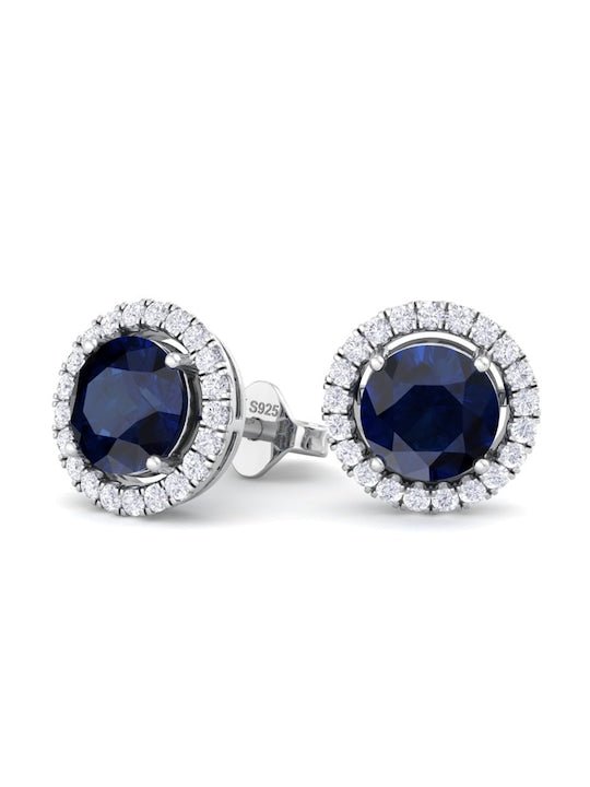 925 Sterling Silver Circular Rhodium-Plated Studs Earrings - Inddus Jewelry