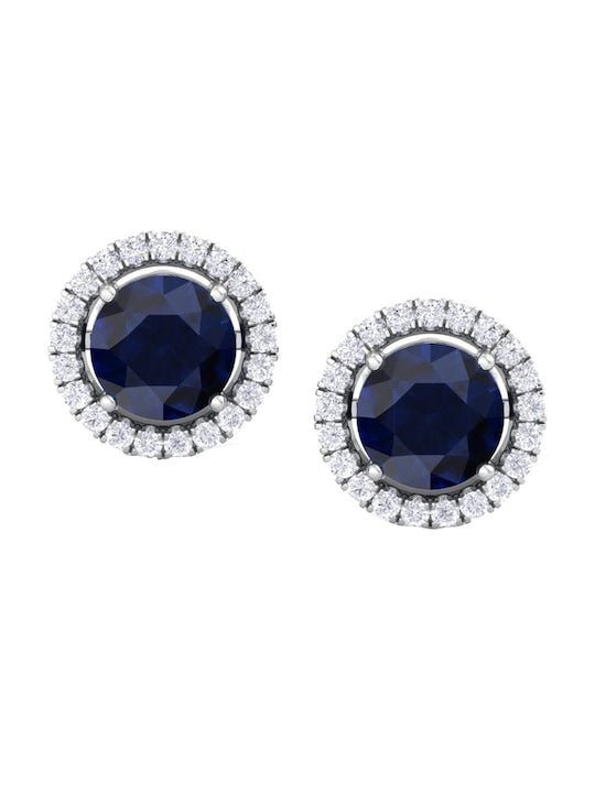 925 Sterling Silver Circular Rhodium-Plated Studs Earrings - Inddus Jewelry