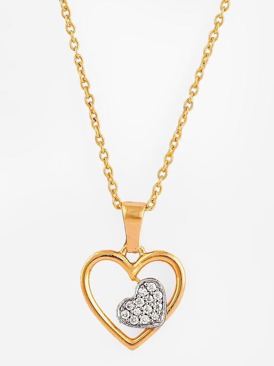 925 Sterling Silver Gold-plated CZ-studded Heart Shaped Pendant - Inddus Jewelry