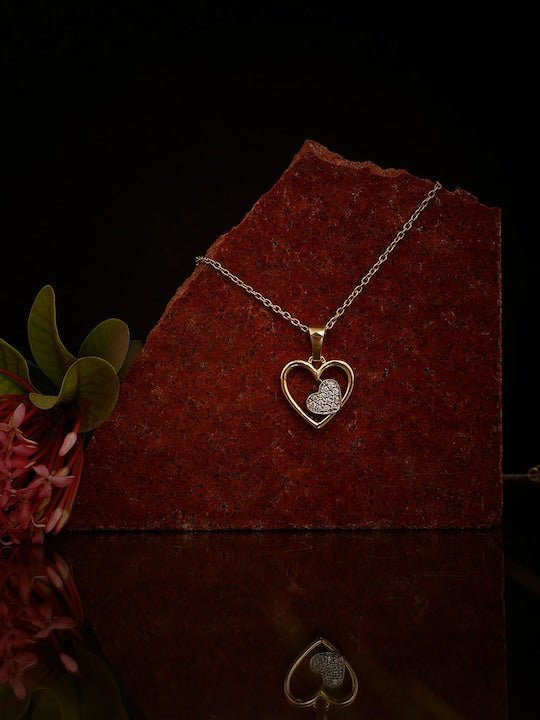 925 Sterling Silver Gold-plated CZ-studded Heart Shaped Pendant - Inddus Jewelry