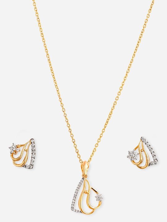 925 Sterling Silver Gold-plated CZ-studded Jewellery Set - Inddus Jewelry