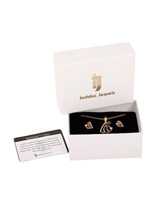 925 Sterling Silver Gold-plated CZ-studded Jewellery Set - Inddus Jewelry