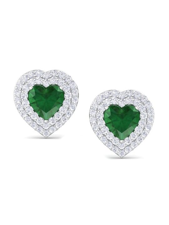 925 Sterling Silver Heart Shaped Cubic Zirconia Studs Earrings - Inddus Jewelry