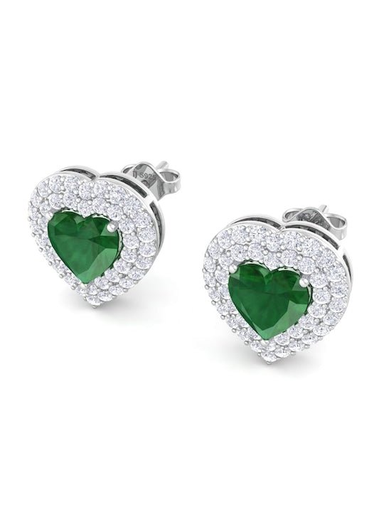 925 Sterling Silver Heart Shaped Cubic Zirconia Studs Earrings - Inddus Jewelry