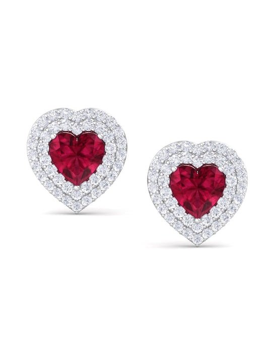 925 Sterling Silver Heart Shaped Cubic Zirconia Studs Earrings - Inddus Jewelry