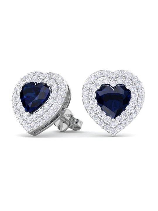 925 Sterling Silver Heart Shaped Cubic Zirconia Studs Earrings - Inddus Jewelry