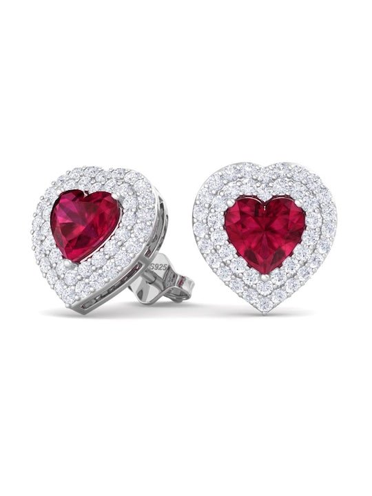 925 Sterling Silver Heart Shaped Cubic Zirconia Studs Earrings - Inddus Jewelry