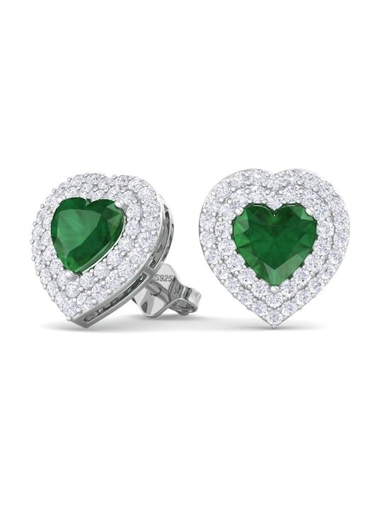 925 Sterling Silver Heart Shaped Cubic Zirconia Studs Earrings - Inddus Jewelry