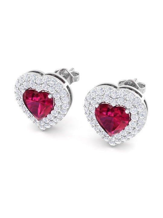 925 Sterling Silver Heart Shaped Cubic Zirconia Studs Earrings - Inddus Jewelry