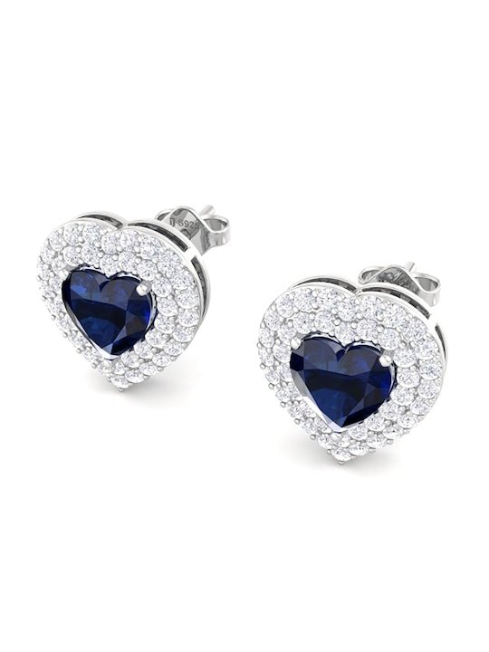 925 Sterling Silver Heart Shaped Cubic Zirconia Studs Earrings - Inddus Jewelry