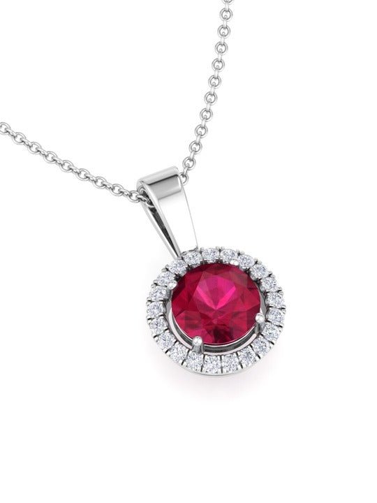 925 Sterling Silver Red Circular CZ Studded Pendant With Chain - Inddus Jewelry