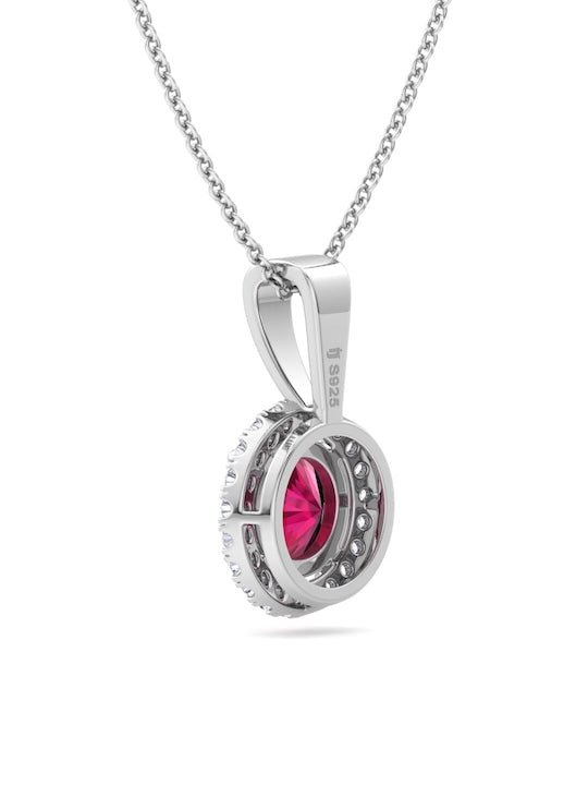 925 Sterling Silver Red Circular CZ Studded Pendant With Chain - Inddus Jewelry