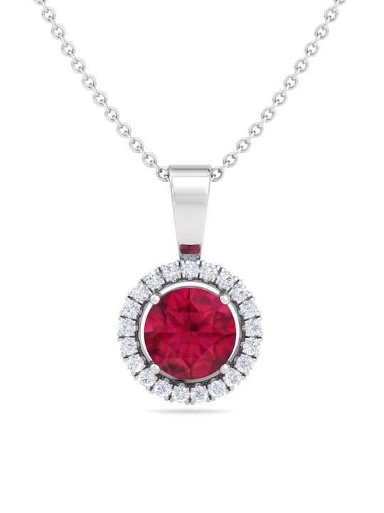 925 Sterling Silver Red Circular CZ Studded Pendant With Chain - Inddus Jewelry