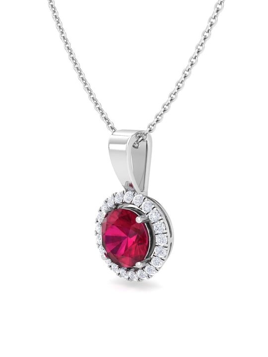 925 Sterling Silver Red Circular CZ Studded Pendant With Chain - Inddus Jewelry