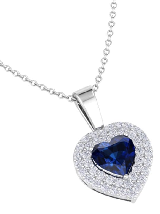 925 Sterling Silver Rhodium-Plated CZ Heart-Shaped Pendant With Chain - Inddus Jewelry