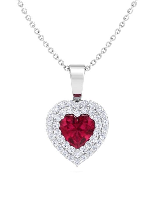 925 Sterling Silver Rhodium-Plated CZ Heart-Shaped Pendant With Chain - Inddus Jewelry