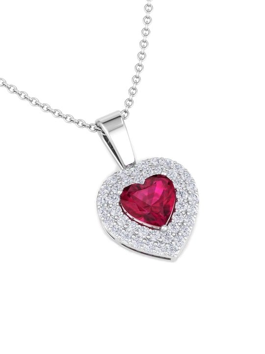 925 Sterling Silver Rhodium-Plated CZ Heart-Shaped Pendant With Chain - Inddus Jewelry