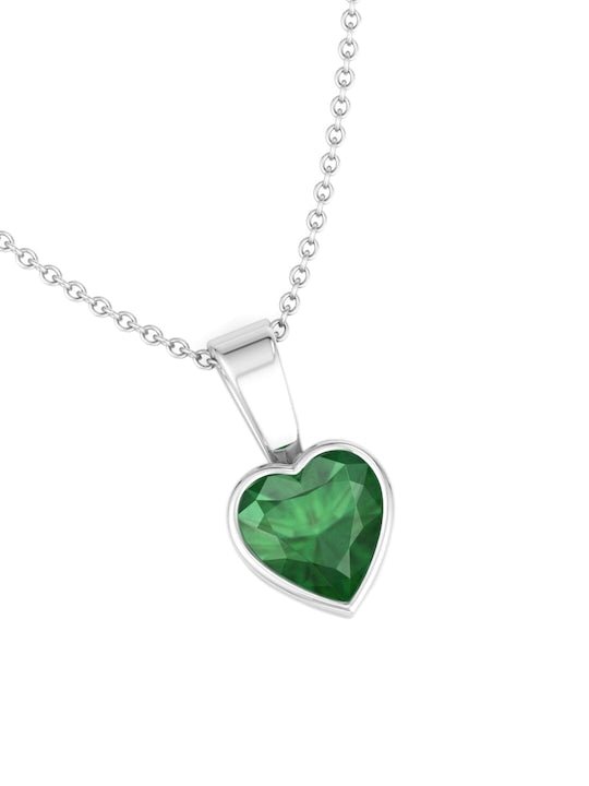 92.5 Sterling Silver Rhodium-Plated CZ heart shaped Pendant With Chain - Inddus Jewelry