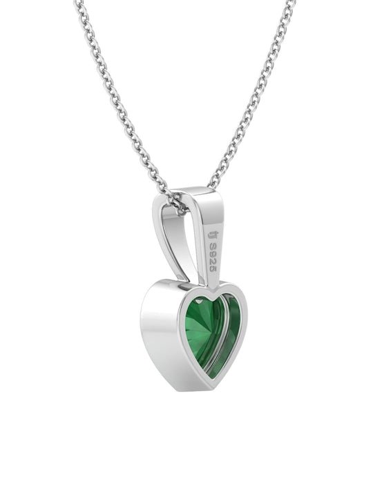 92.5 Sterling Silver Rhodium-Plated CZ heart shaped Pendant With Chain - Inddus Jewelry