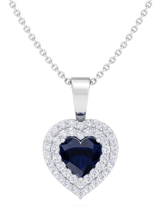 925 Sterling Silver Rhodium-Plated CZ Heart-Shaped Pendant With Chain - Inddus Jewelry