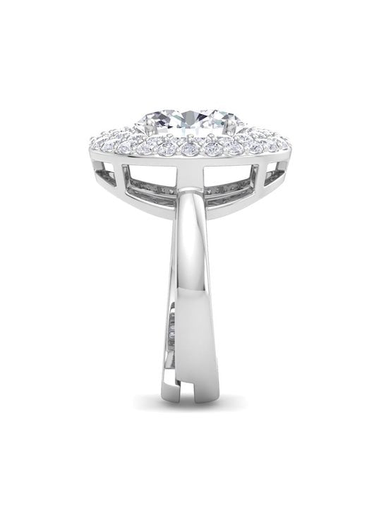 925 Sterling Silver Rhodium-Plated CZ Studded Adjustable Finger Ring - Inddus Jewelry