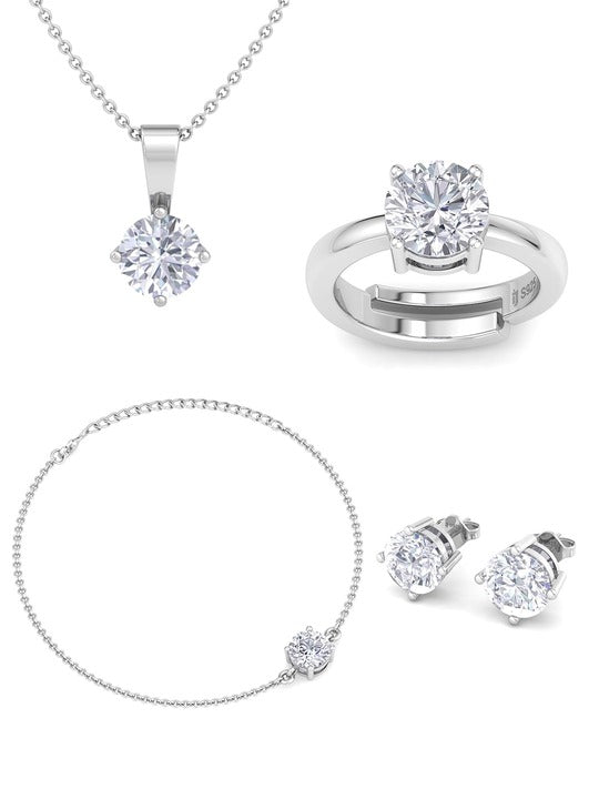 92.5 Sterling Silver Rhodium-Plated CZ-Studded & Beaded Jewellery Set - Inddus Jewelry