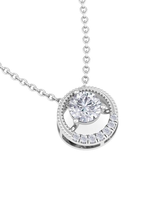 925 Sterling Silver Rhodium-Plated CZ Studded Circular Pendant With Chain - Inddus Jewelry