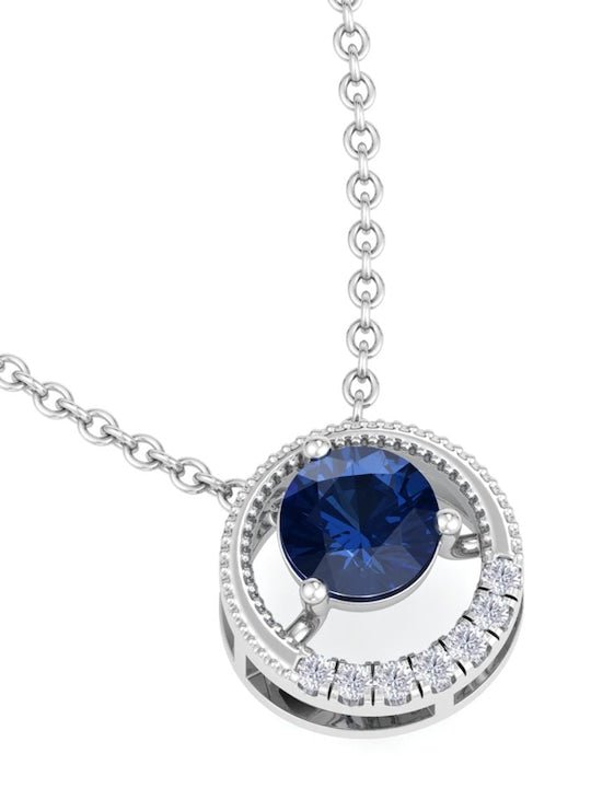 925 Sterling Silver Rhodium-Plated CZ Studded Circular Pendant With Chain - Inddus Jewelry