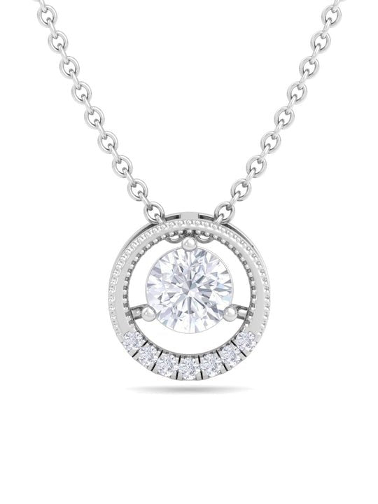 925 Sterling Silver Rhodium-Plated CZ Studded Circular Pendant With Chain - Inddus Jewelry