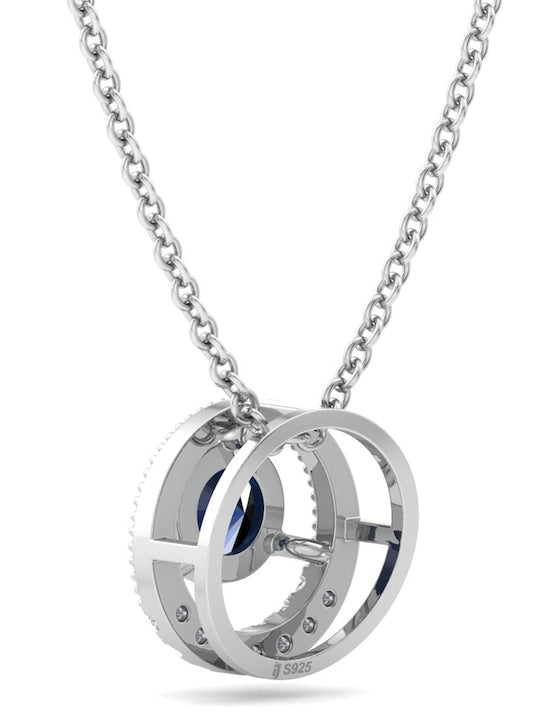 925 Sterling Silver Rhodium-Plated CZ Studded Circular Pendant With Chain - Inddus Jewelry