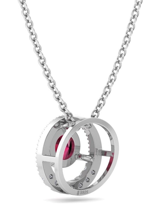 925 Sterling Silver Rhodium-Plated CZ Studded Circular Pendant With Chain - Inddus Jewelry