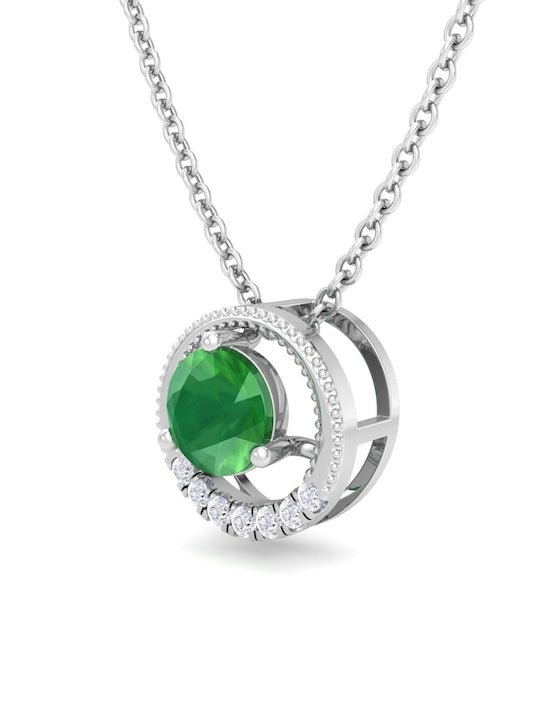 925 Sterling Silver Rhodium-Plated CZ Studded Circular Pendant With Chain - Inddus Jewelry