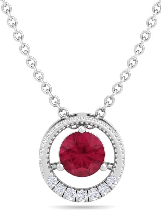 925 Sterling Silver Rhodium-Plated CZ Studded Circular Pendant With Chain - Inddus Jewelry