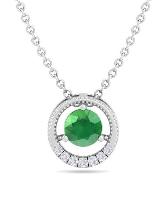 925 Sterling Silver Rhodium-Plated CZ Studded Circular Pendant With Chain - Inddus Jewelry