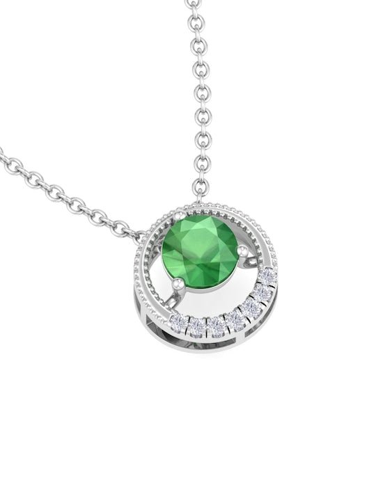 925 Sterling Silver Rhodium-Plated CZ Studded Circular Pendant With Chain - Inddus Jewelry