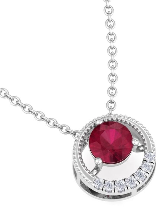 925 Sterling Silver Rhodium-Plated CZ Studded Circular Pendant With Chain - Inddus Jewelry