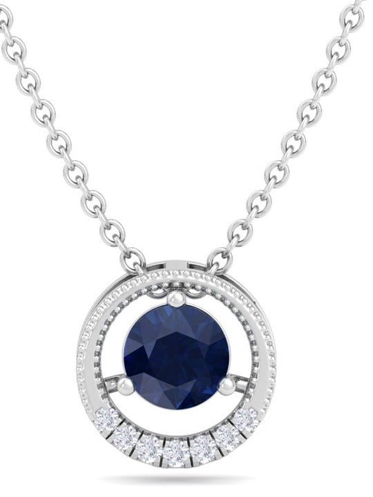 925 Sterling Silver Rhodium-Plated CZ Studded Circular Pendant With Chain - Inddus Jewelry