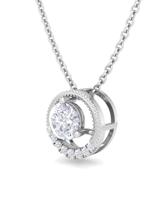 925 Sterling Silver Rhodium-Plated CZ Studded Circular Pendant With Chain - Inddus Jewelry