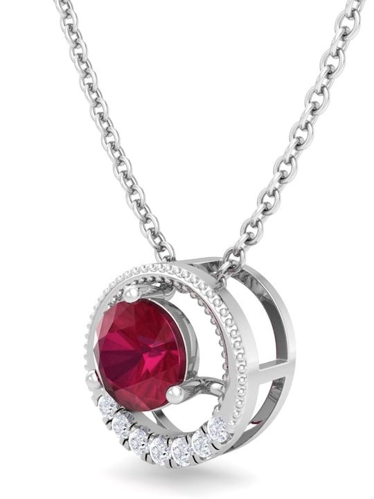 925 Sterling Silver Rhodium-Plated CZ Studded Circular Pendant With Chain - Inddus Jewelry