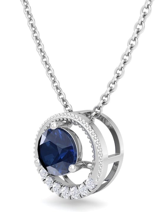 925 Sterling Silver Rhodium-Plated CZ Studded Circular Pendant With Chain - Inddus Jewelry