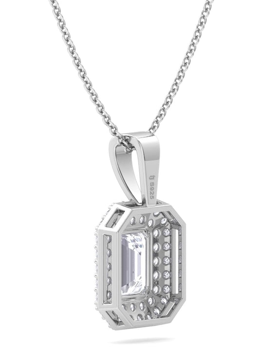 925 Sterling Silver Rhodium-Plated CZ Studded Geometric Pendant With Chain - Inddus Jewelry