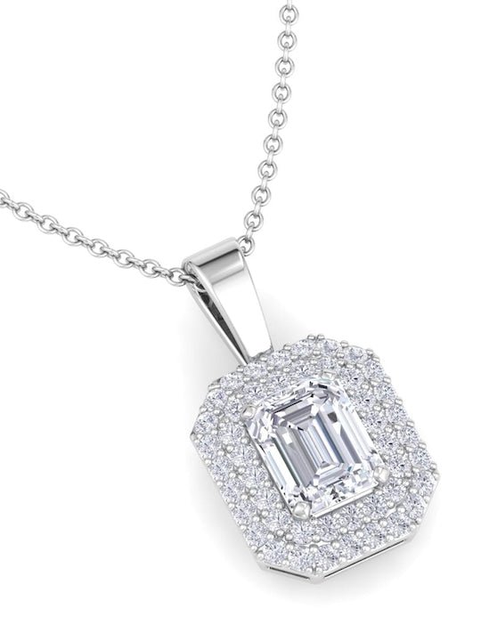 925 Sterling Silver Rhodium-Plated CZ Studded Geometric Pendant With Chain - Inddus Jewelry